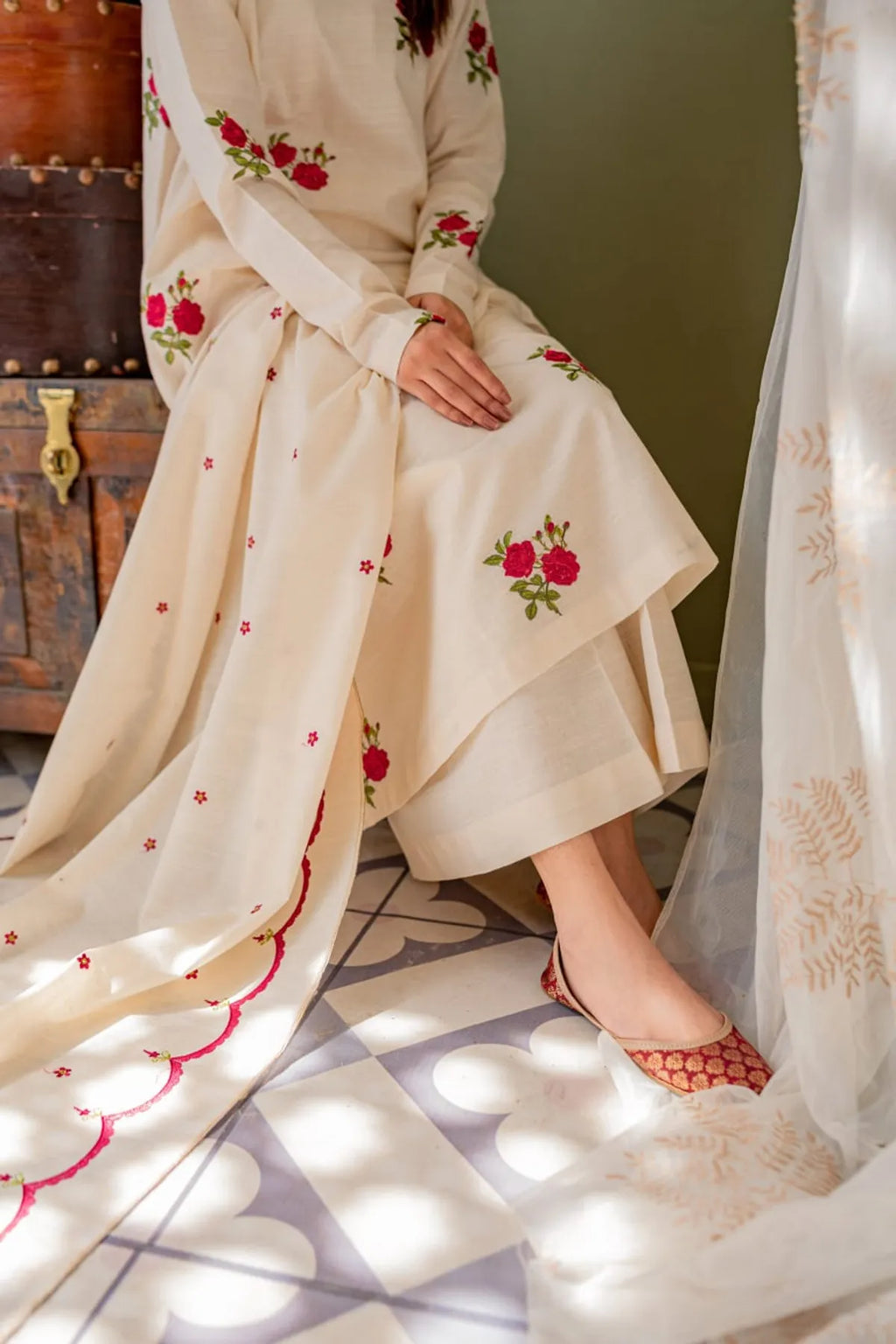 Beautiful Cream Women Kurta and Palazo With Dupatta