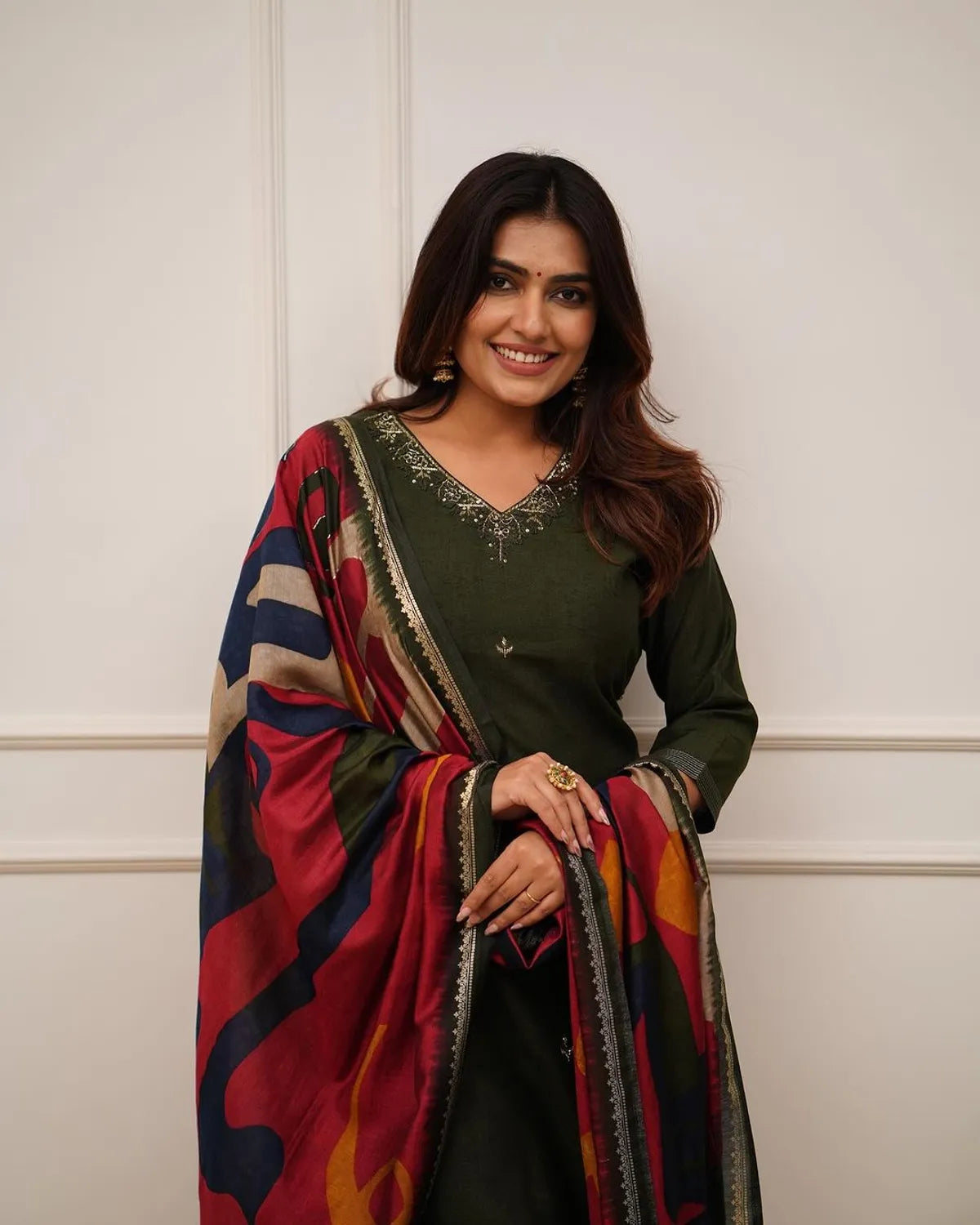 Beautiful Embroidery Work Green Kurta and Pant With Dupatta