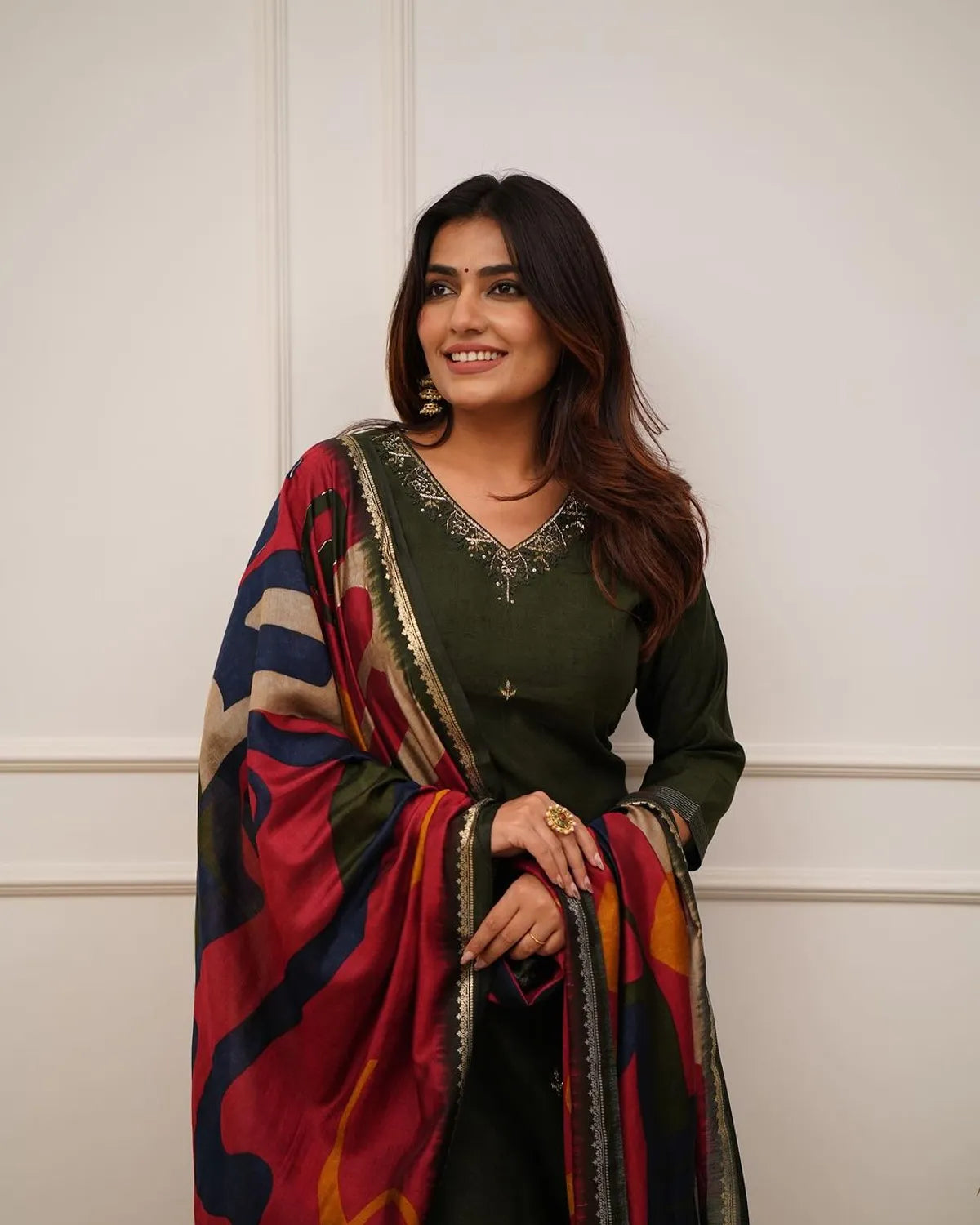 Beautiful Embroidery Work Green Kurta and Pant With Dupatta