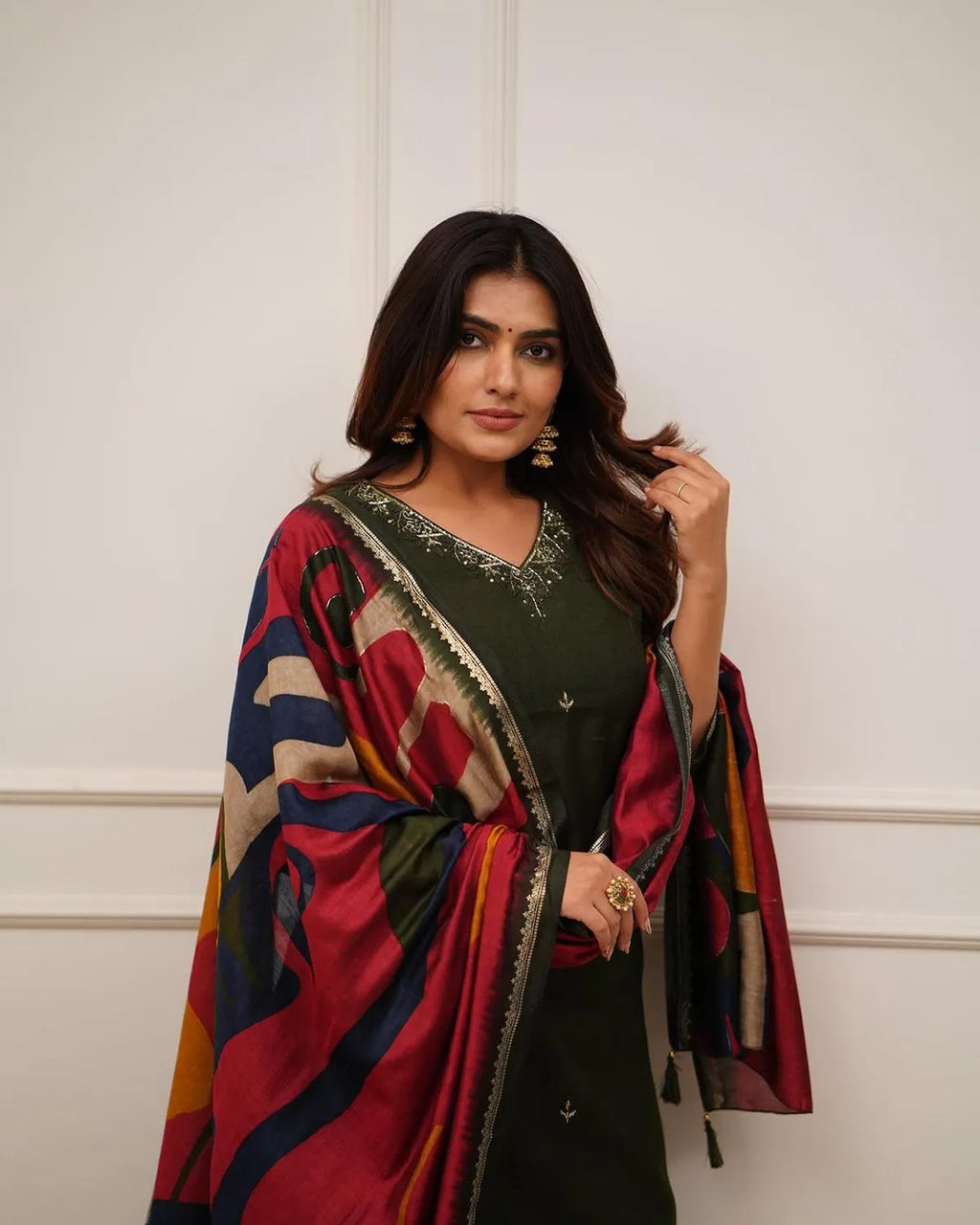 Beautiful Embroidery Work Green Kurta and Pant With Dupatta