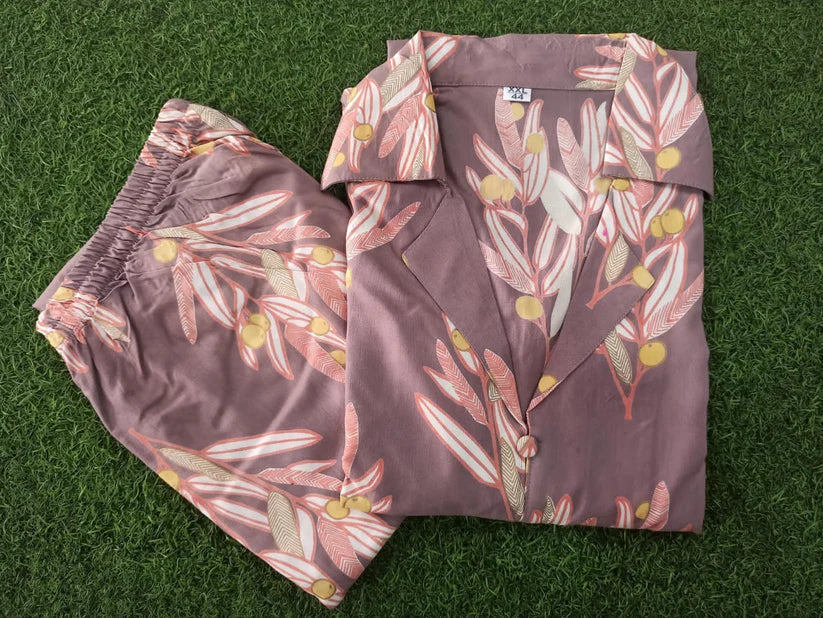 Grey Digital Print Rayon Cord Set with Pockets