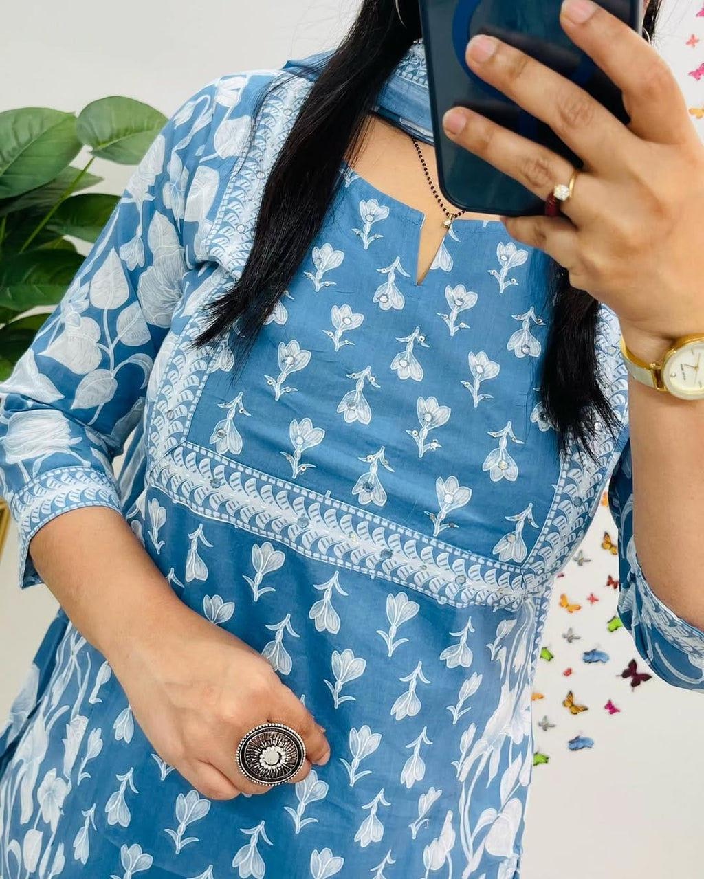 Sky Blue Cotton Kurta Pant With Dupatta