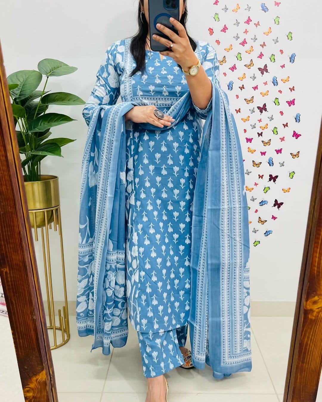 Sky Blue Cotton Kurta Pant With Dupatta