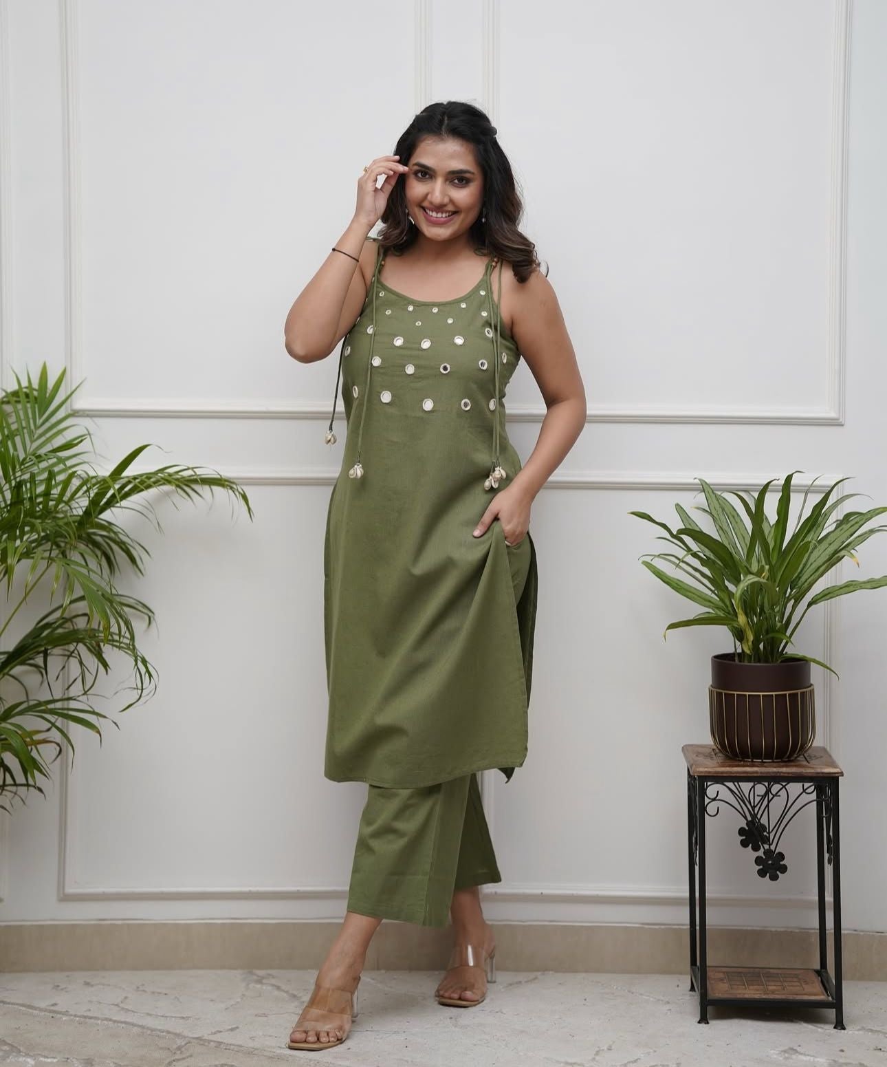 Green Cotton Kurta And Pant