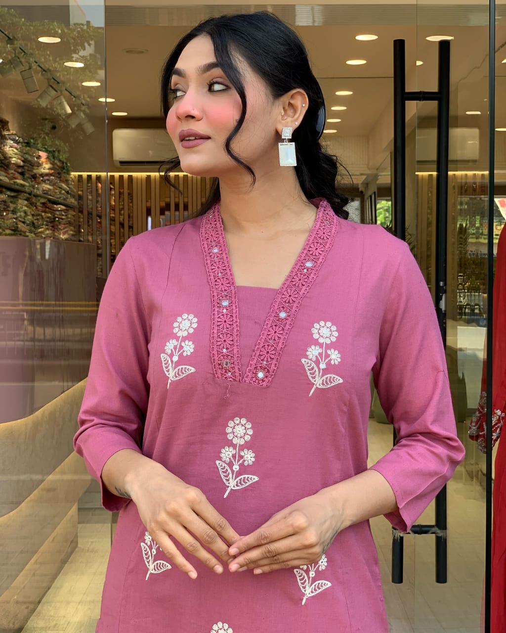 Pink Beautiful Pure Cotton Kurta Pant Suit With Dupatta