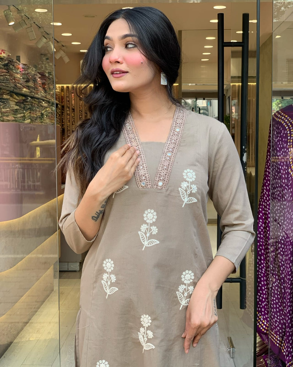 Grey Beautiful Pure Cotton Kurta Pant With Dupatta
