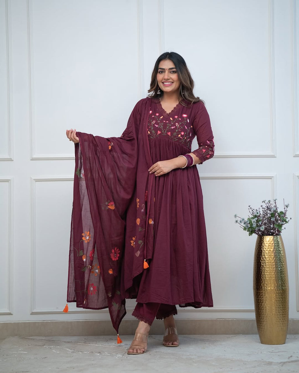 Beautiful Pure Cotton Embroidery Kurta And Pant With Dupatta