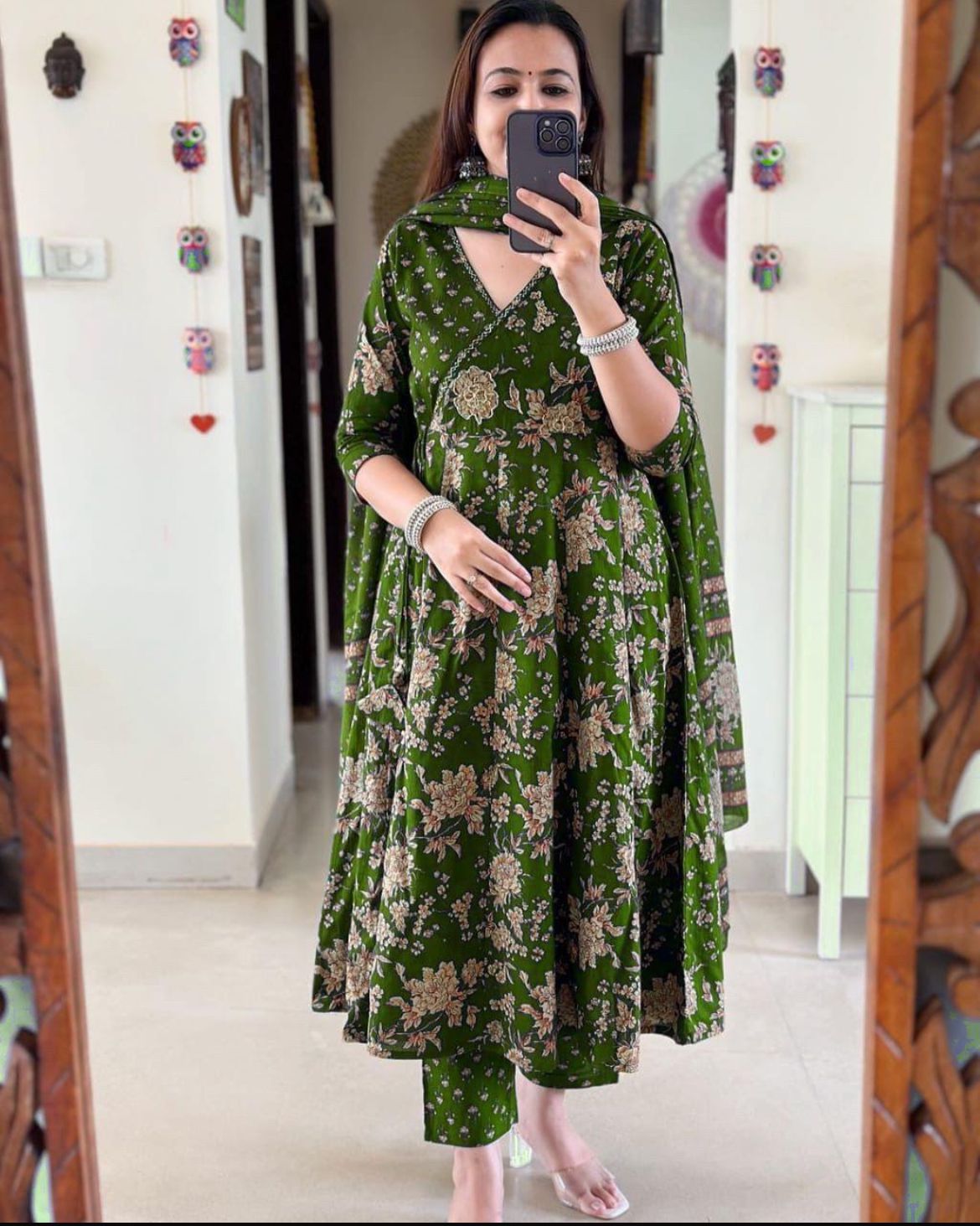 Beautiful Green Pure Cotton Kurta And Pant With Dupatta