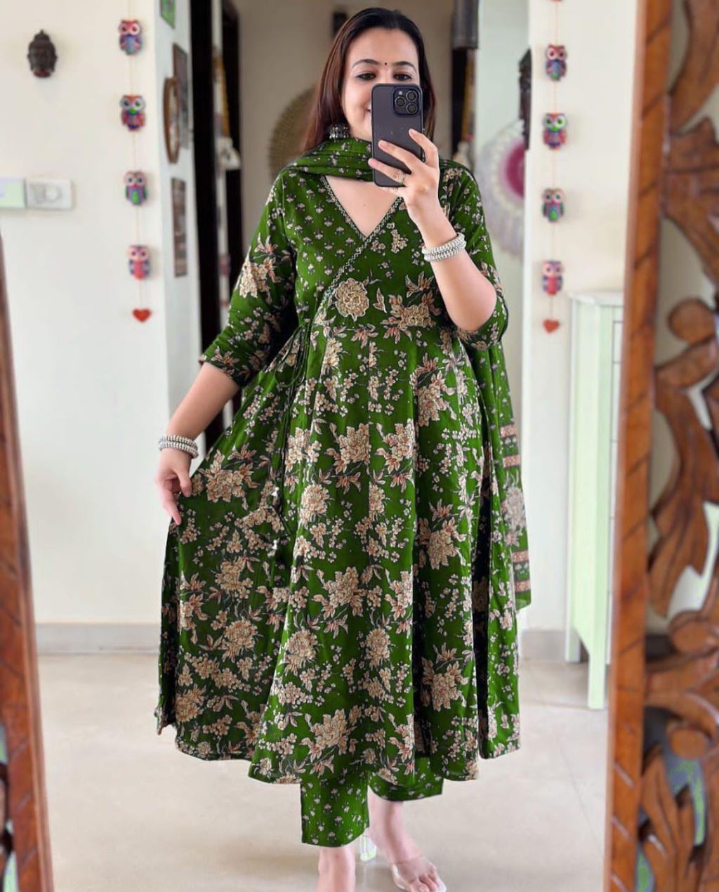Beautiful Green Pure Cotton Kurta And Pant With Dupatta