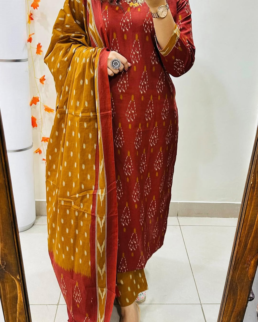 Maroon Beautiful Pure Cotton Kurta And Pant With Dupatta
