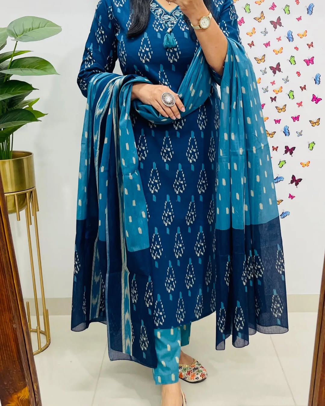 Pure Cotton Beautiful Blue Kurta and Pant With Dupatta