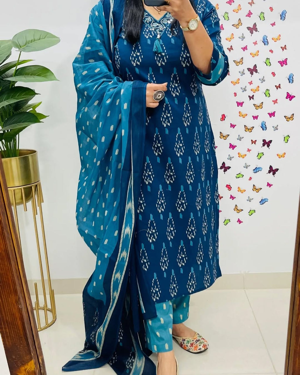 Pure Cotton Beautiful Blue Kurta and Pant With Dupatta