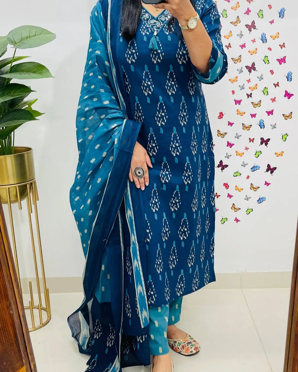 Pure Cotton Beautiful Blue Kurta and Pant With Dupatta
