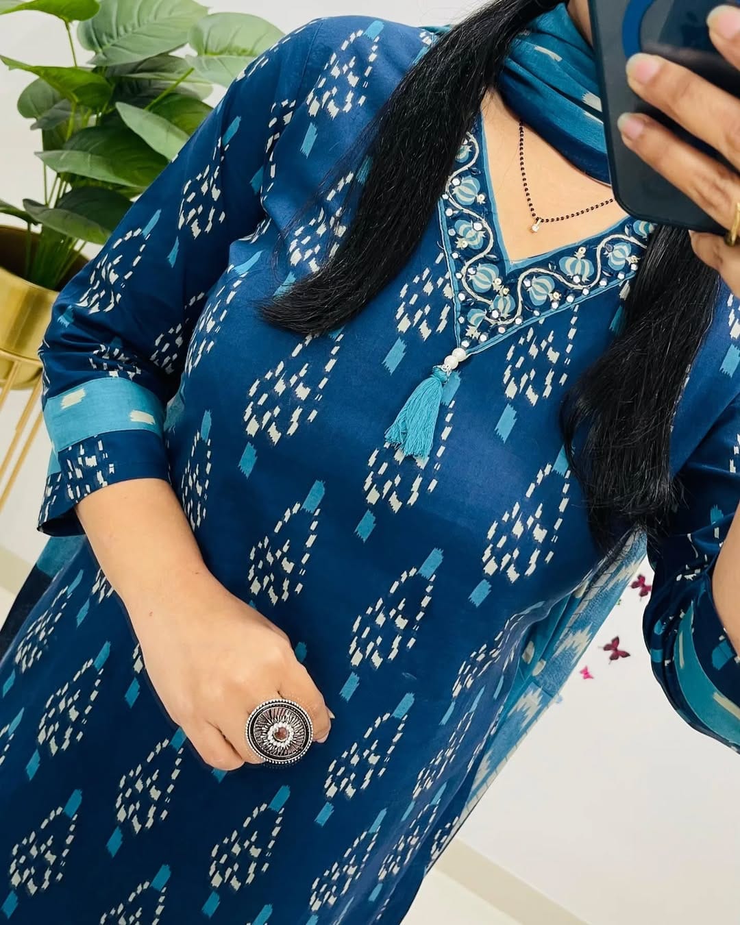 Pure Cotton Beautiful Blue Kurta and Pant With Dupatta