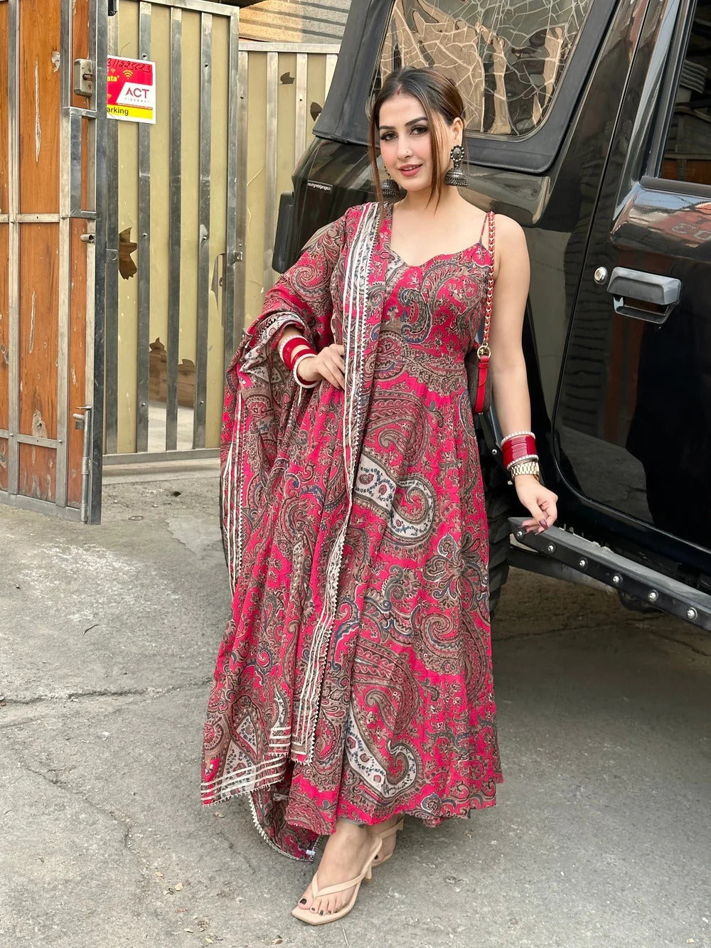 Beautiful Pure Cotton Anarkali Kurta With Dupatta