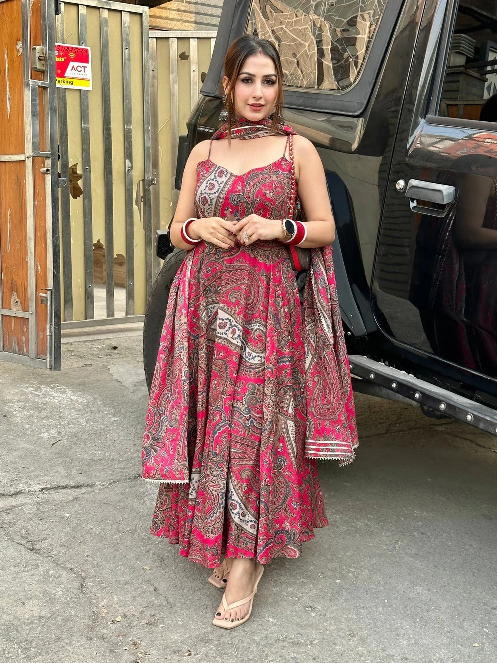 Beautiful Pure Cotton Anarkali Kurta With Dupatta