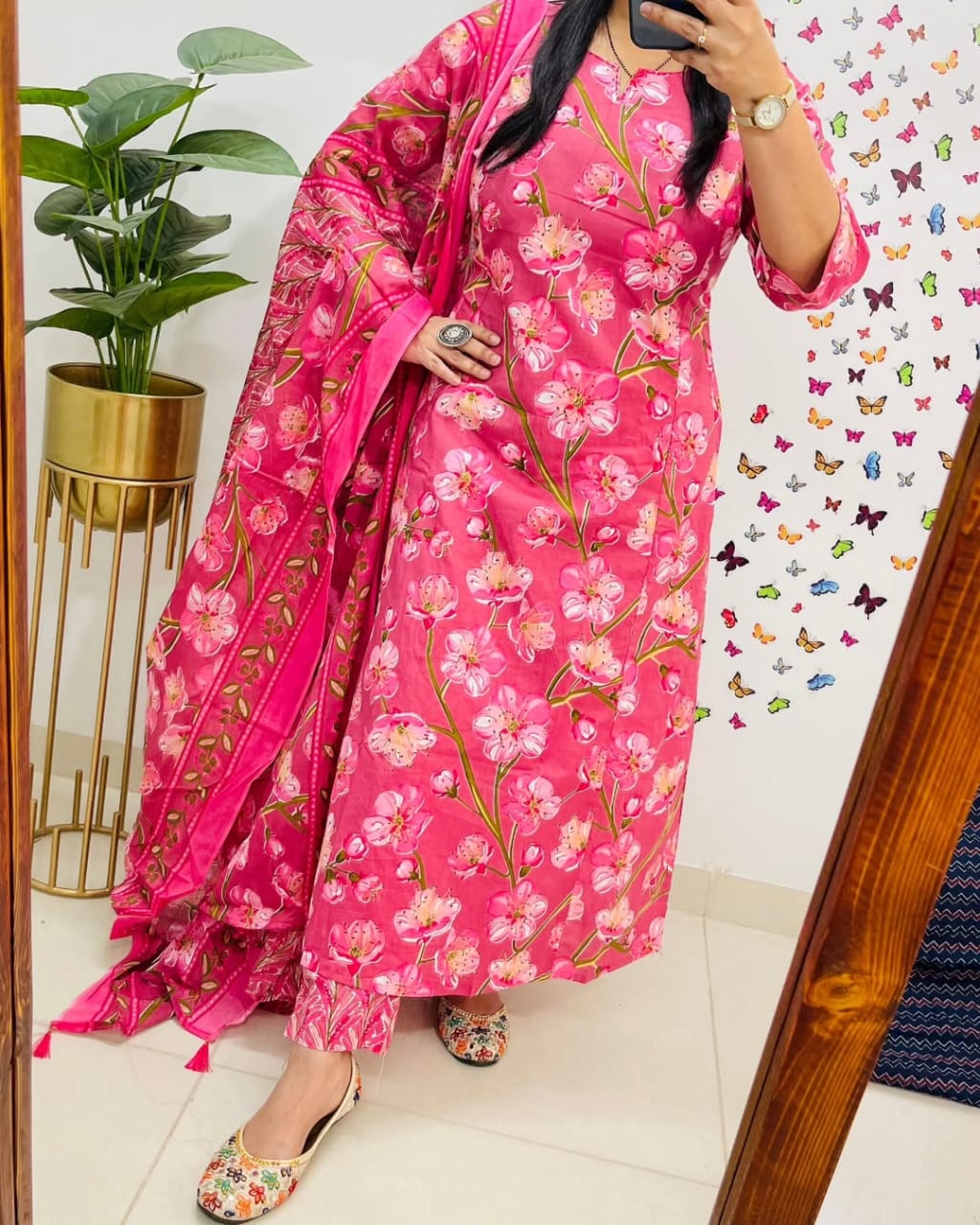 Beautiful Pure Cotton Pink Kurta and Pant With Dupatta