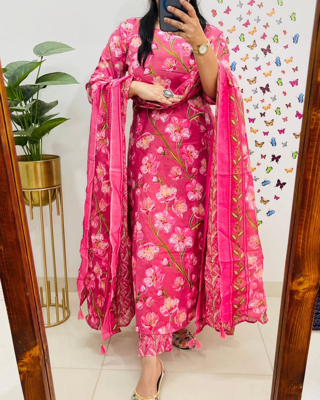 Beautiful Pure Cotton Pink Kurta and Pant With Dupatta