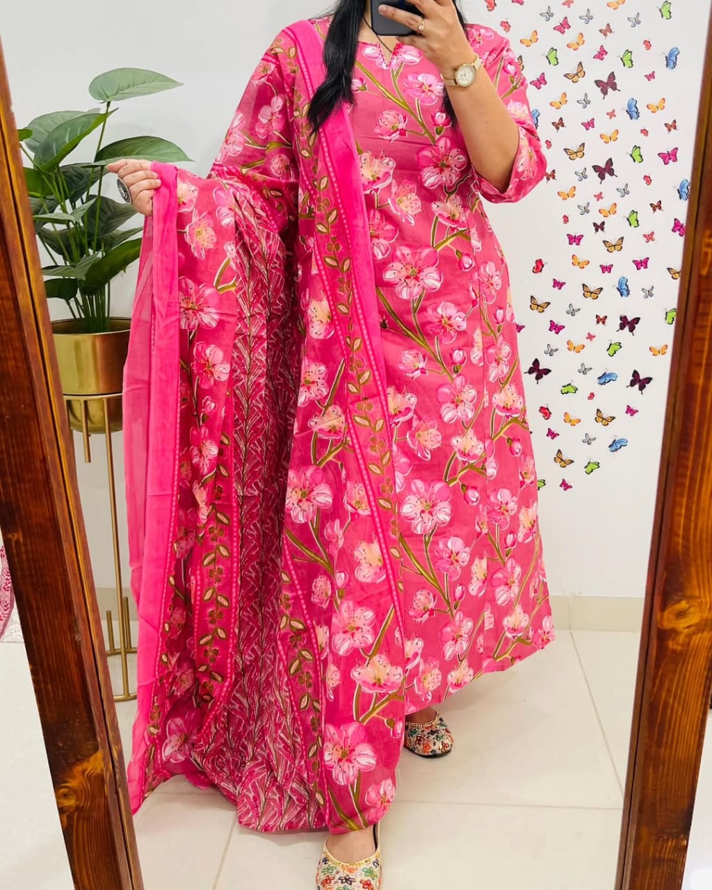 Beautiful Pure Cotton Pink Kurta and Pant With Dupatta