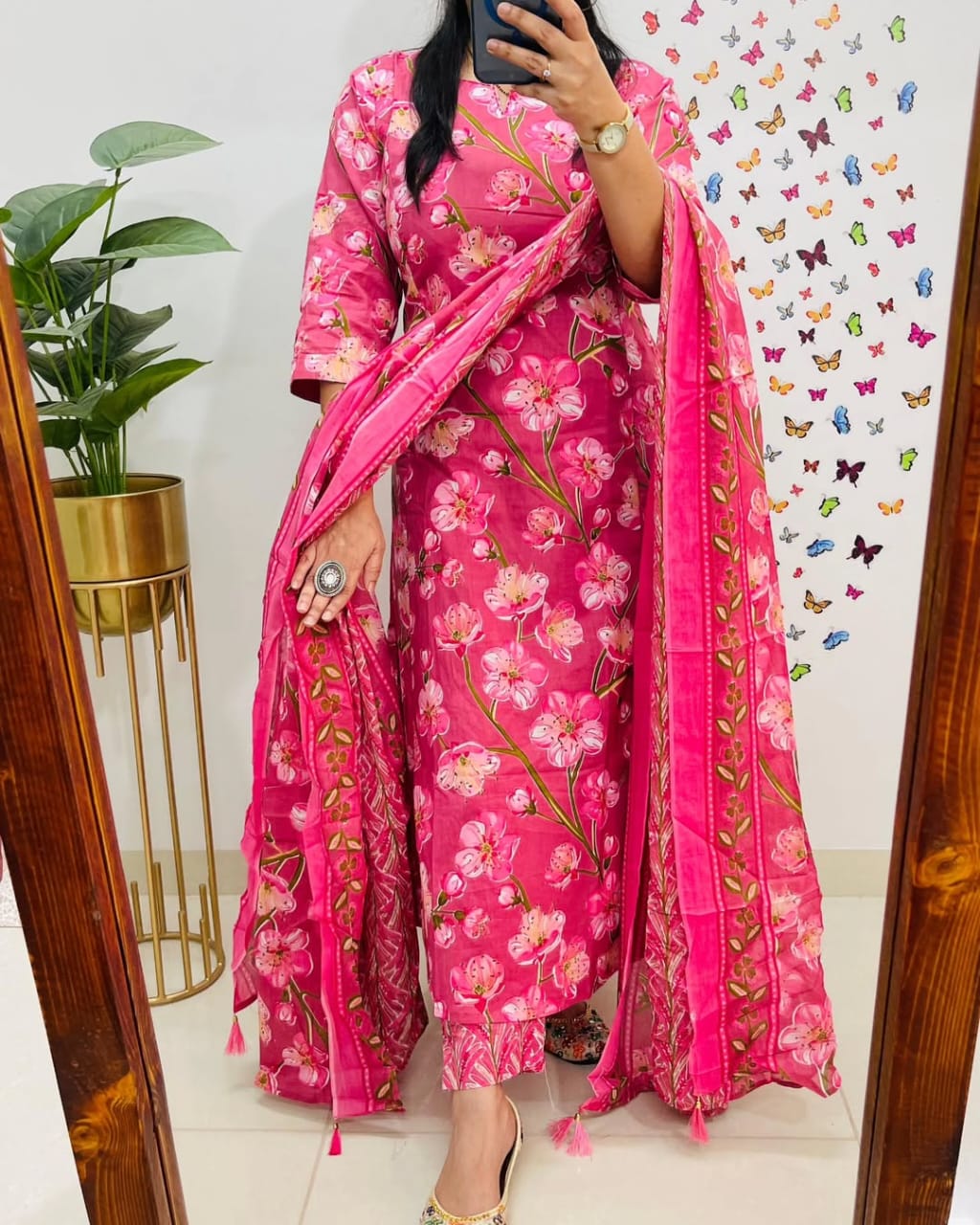 Beautiful Pure Cotton Pink Kurta and Pant With Dupatta