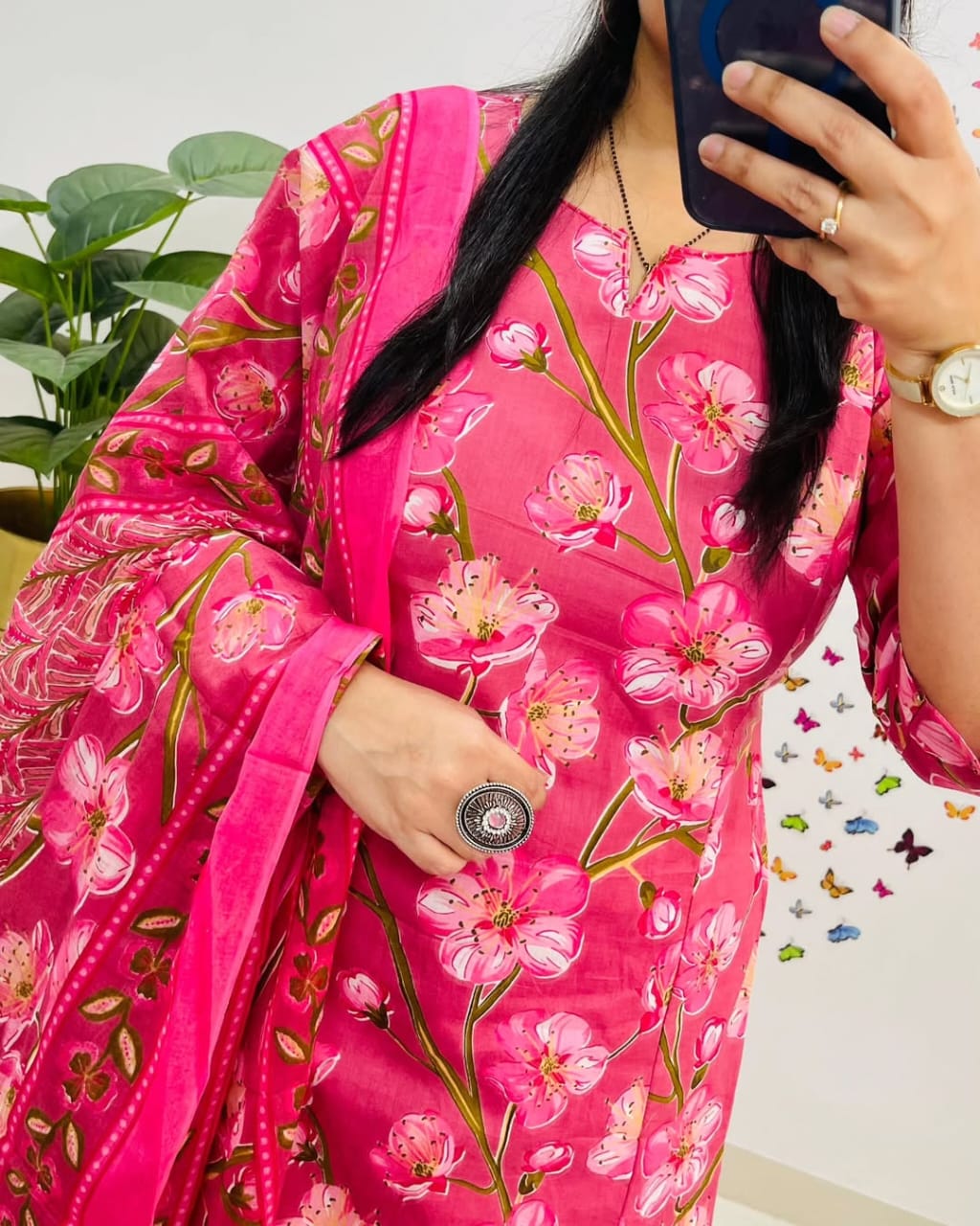 Beautiful Pure Cotton Pink Kurta and Pant With Dupatta