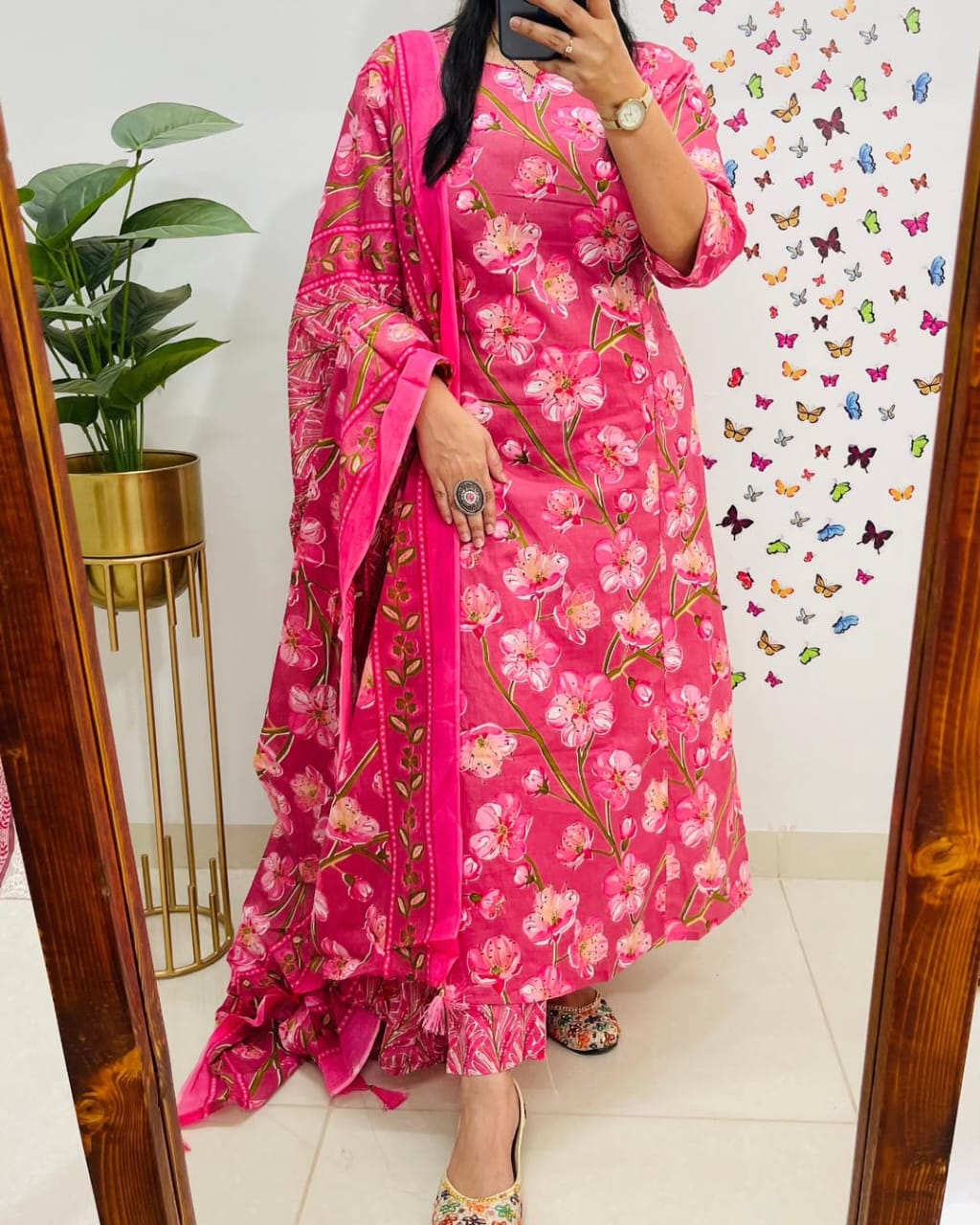 Beautiful Pure Cotton Pink Kurta and Pant With Dupatta