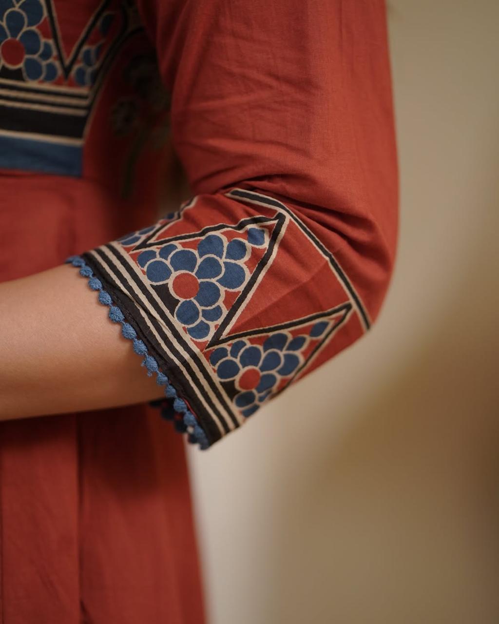 Beautiful Pure Cotton  Anarkali Kurta and Pant With Dupatta (Hand Work)