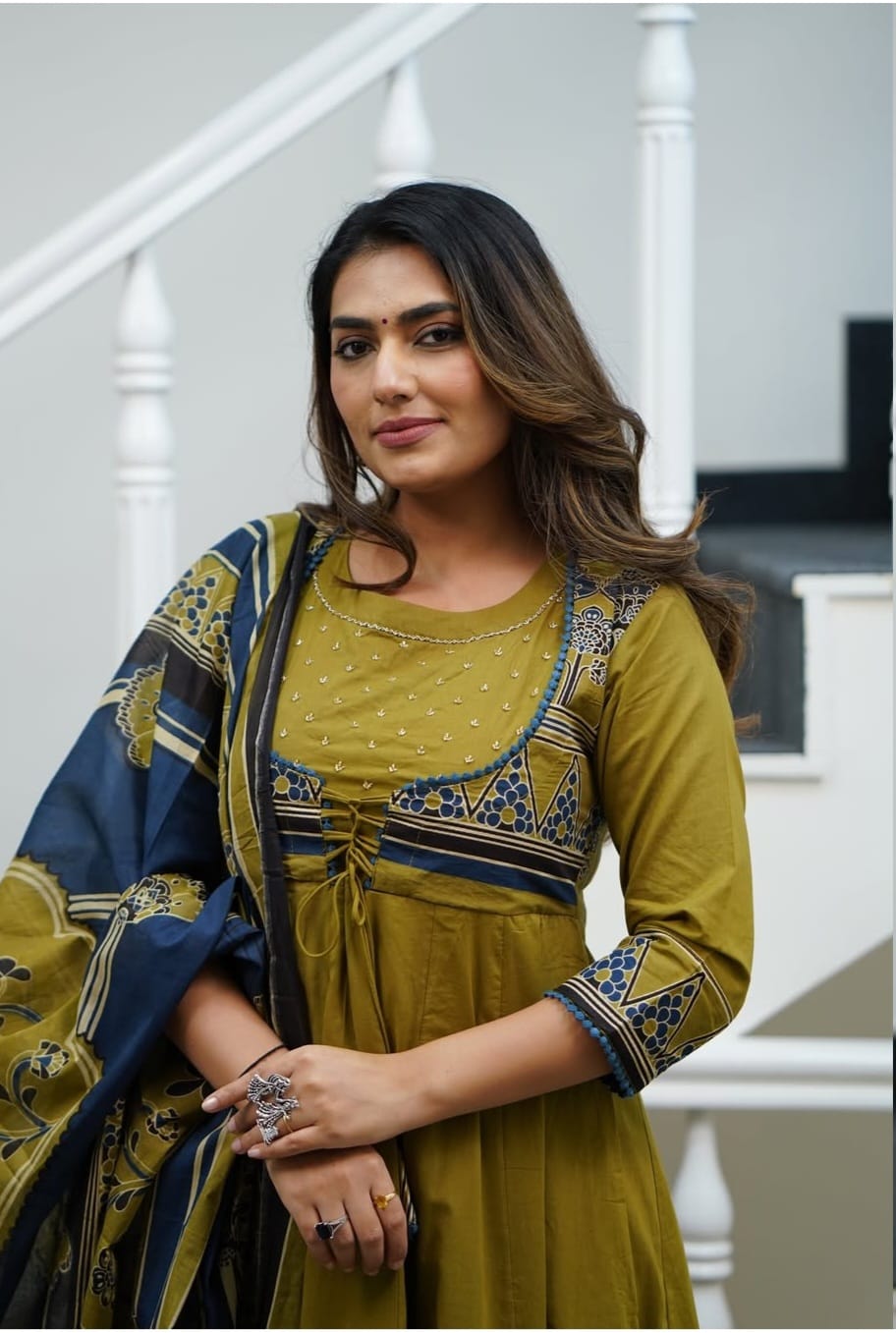 Beautiful Pure Cotton Green Anarkali Kurta and Pant With Dupatta (Hand Work)