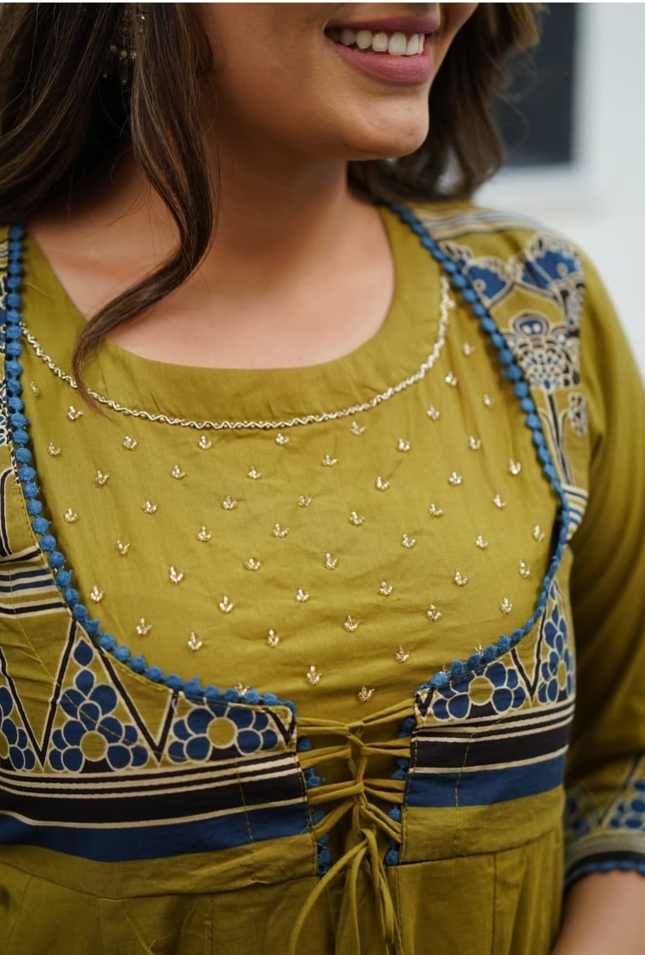 Beautiful Pure Cotton Green Anarkali Kurta and Pant With Dupatta (Hand Work)