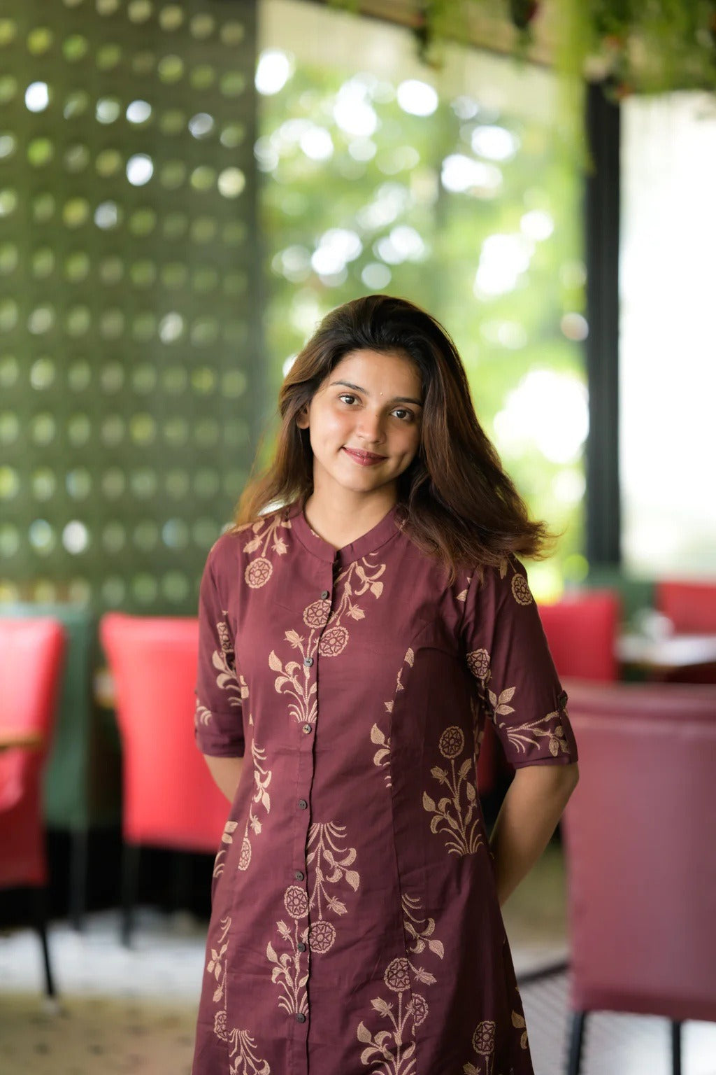 Burgundy Cotton Floral Kurta ant Set for Womens