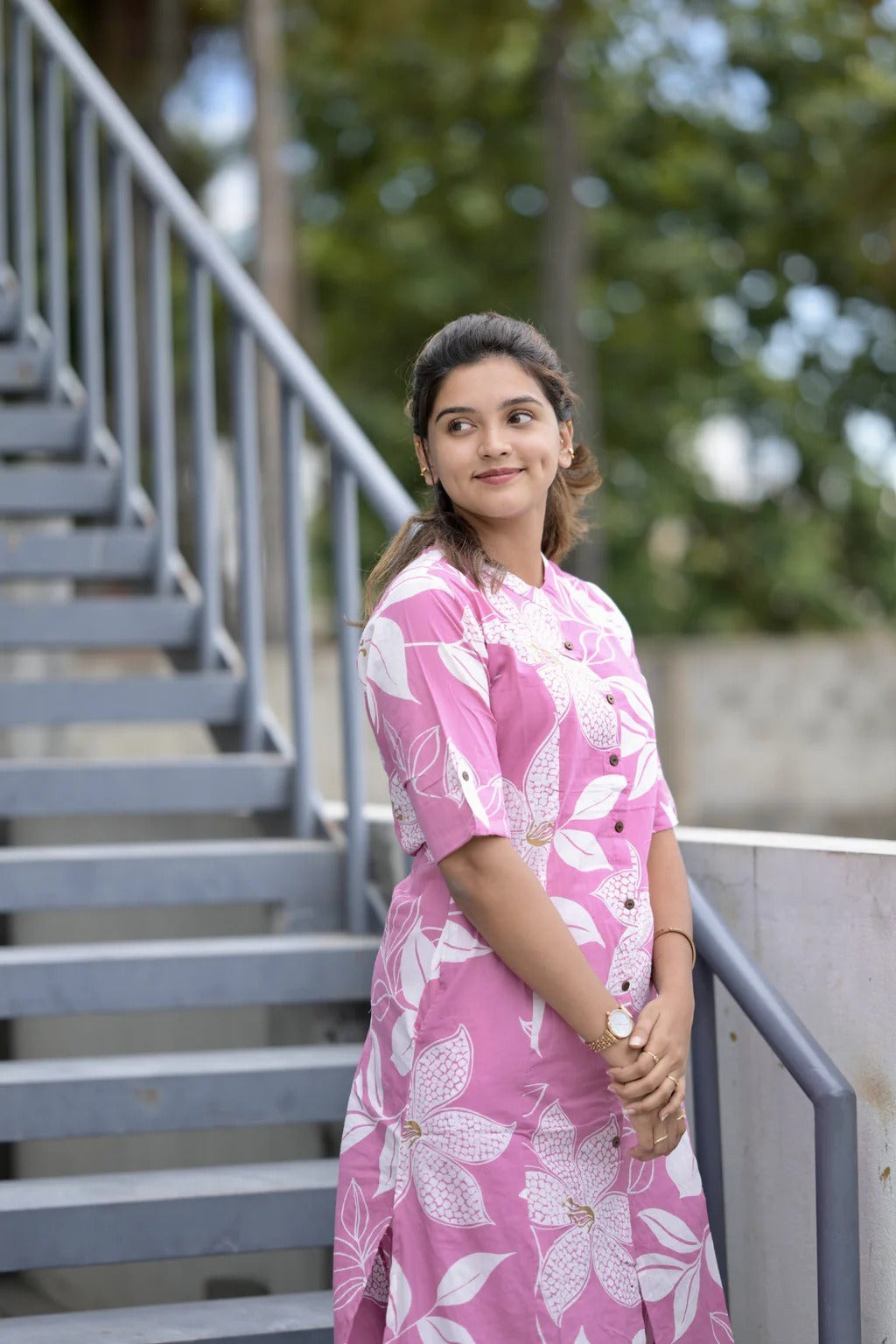 Pink Floral Printed Kurta Pant Set