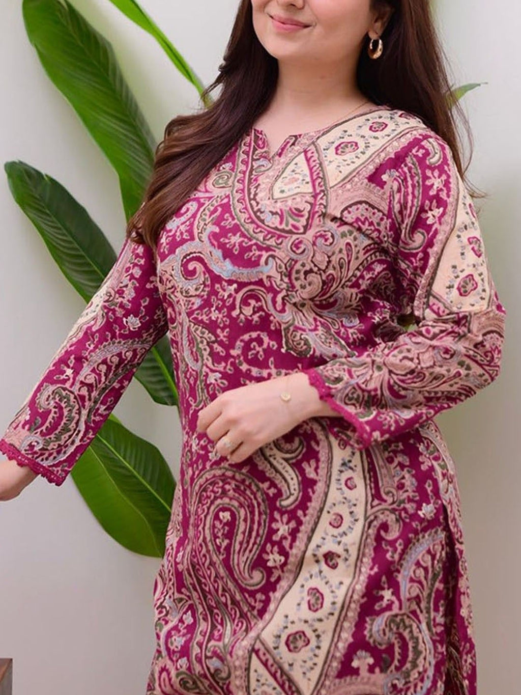 Burgundy Floral Printed Rayon Kurta Pant Set