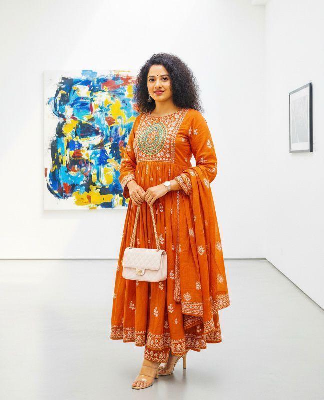 Terracotta Mirror Work Anarkali Set