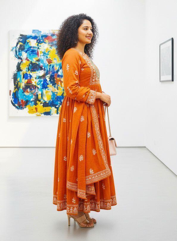 Terracotta Mirror Work Anarkali Set