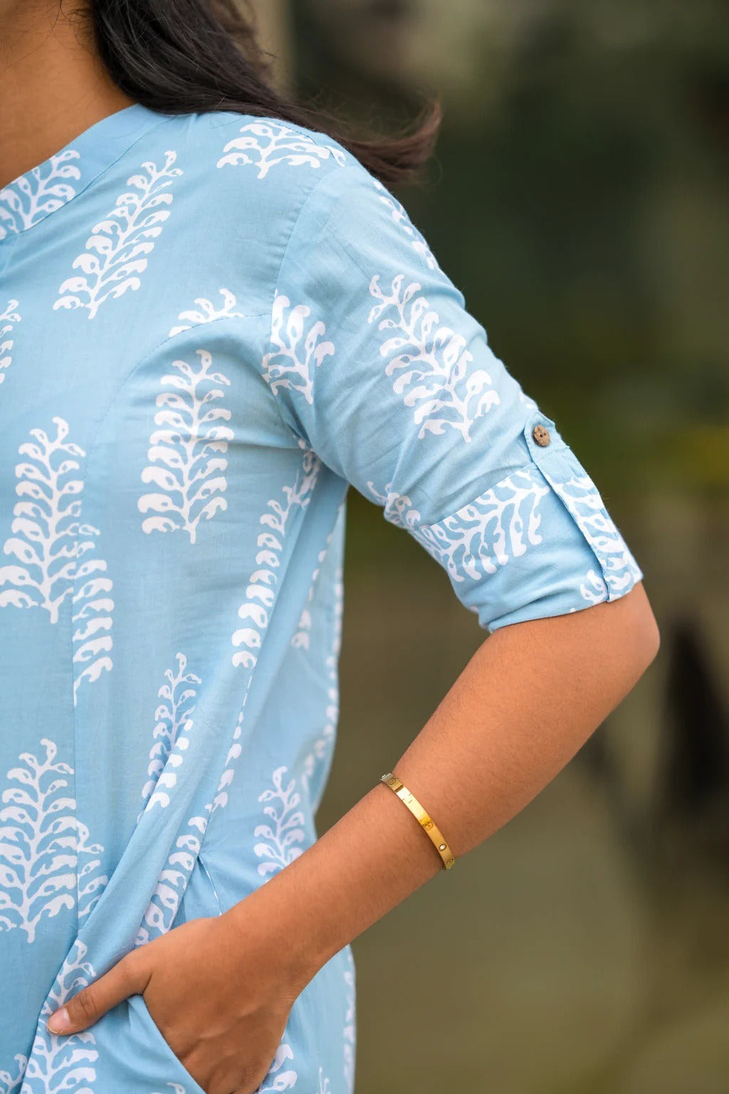 Sky Blue Rayon Printed Kurta Pant Set