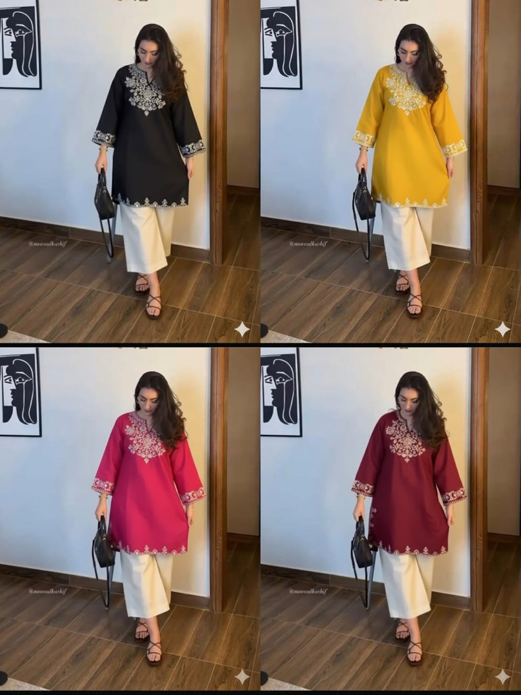 Black Cotton Embroidered Kurta Set with Palazzo Pants