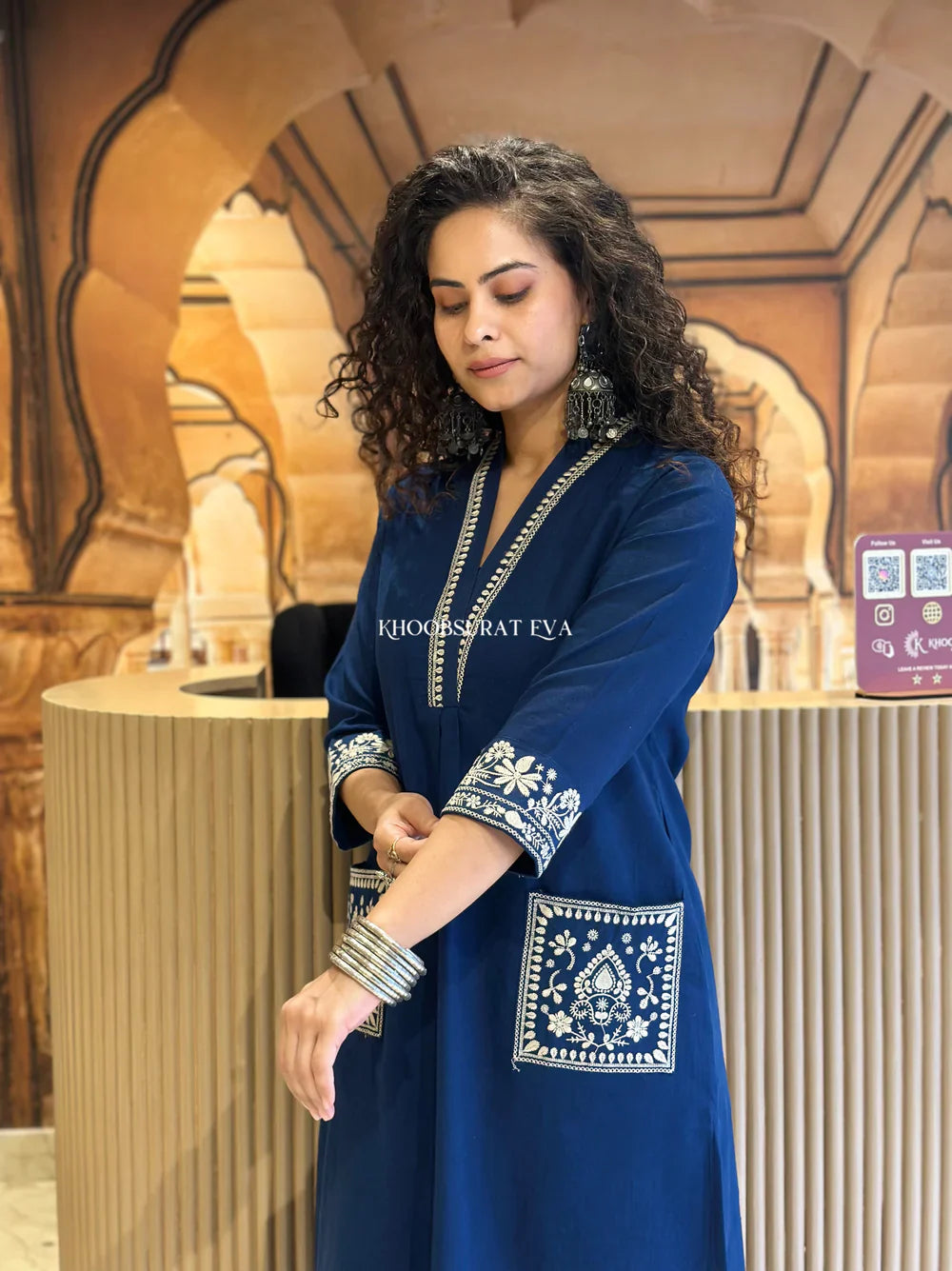 Blue Pure Cotton Embroidery Kurta and Pant for Set womens