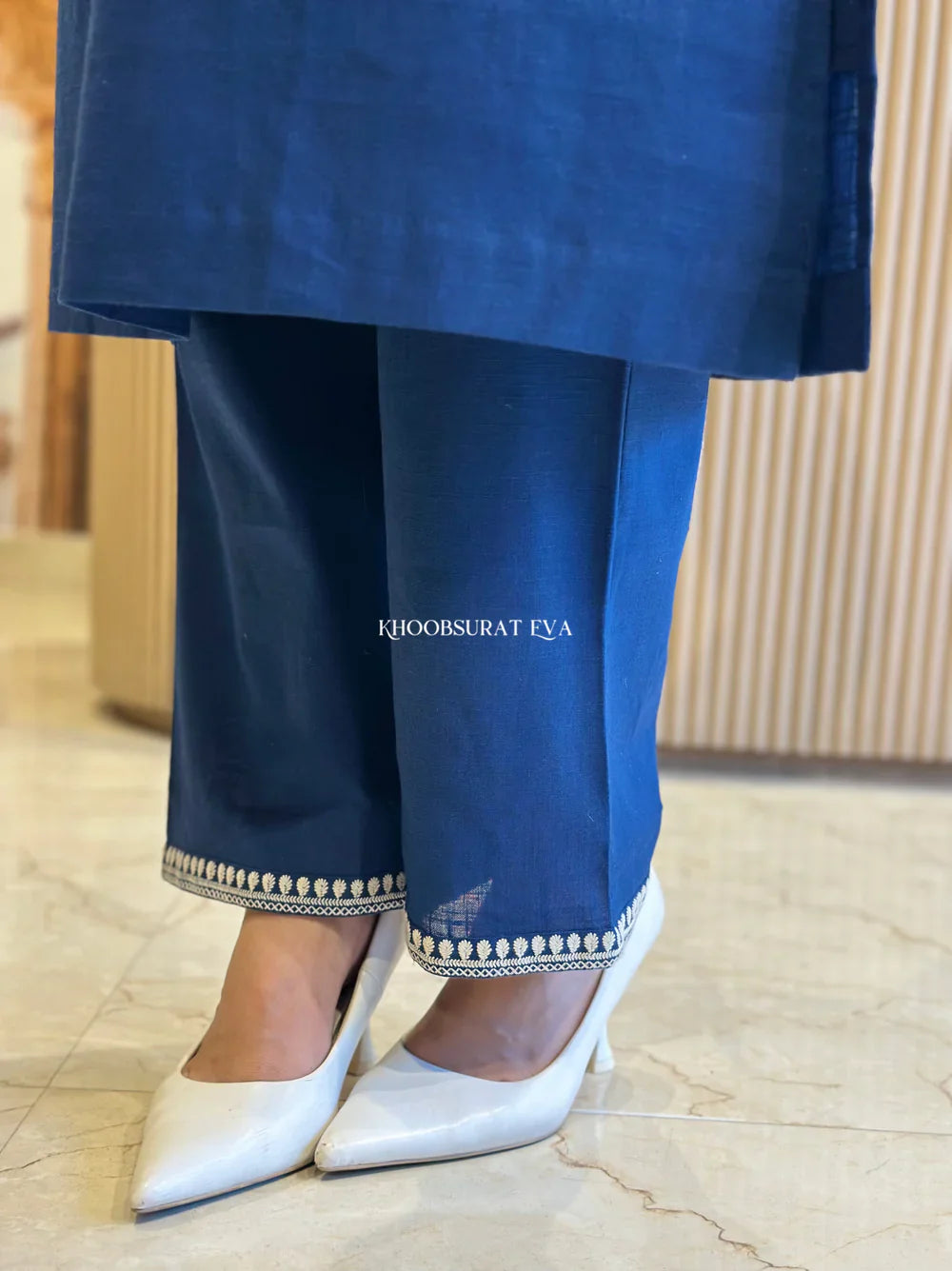 Blue Pure Cotton Embroidery Kurta and Pant for Set womens