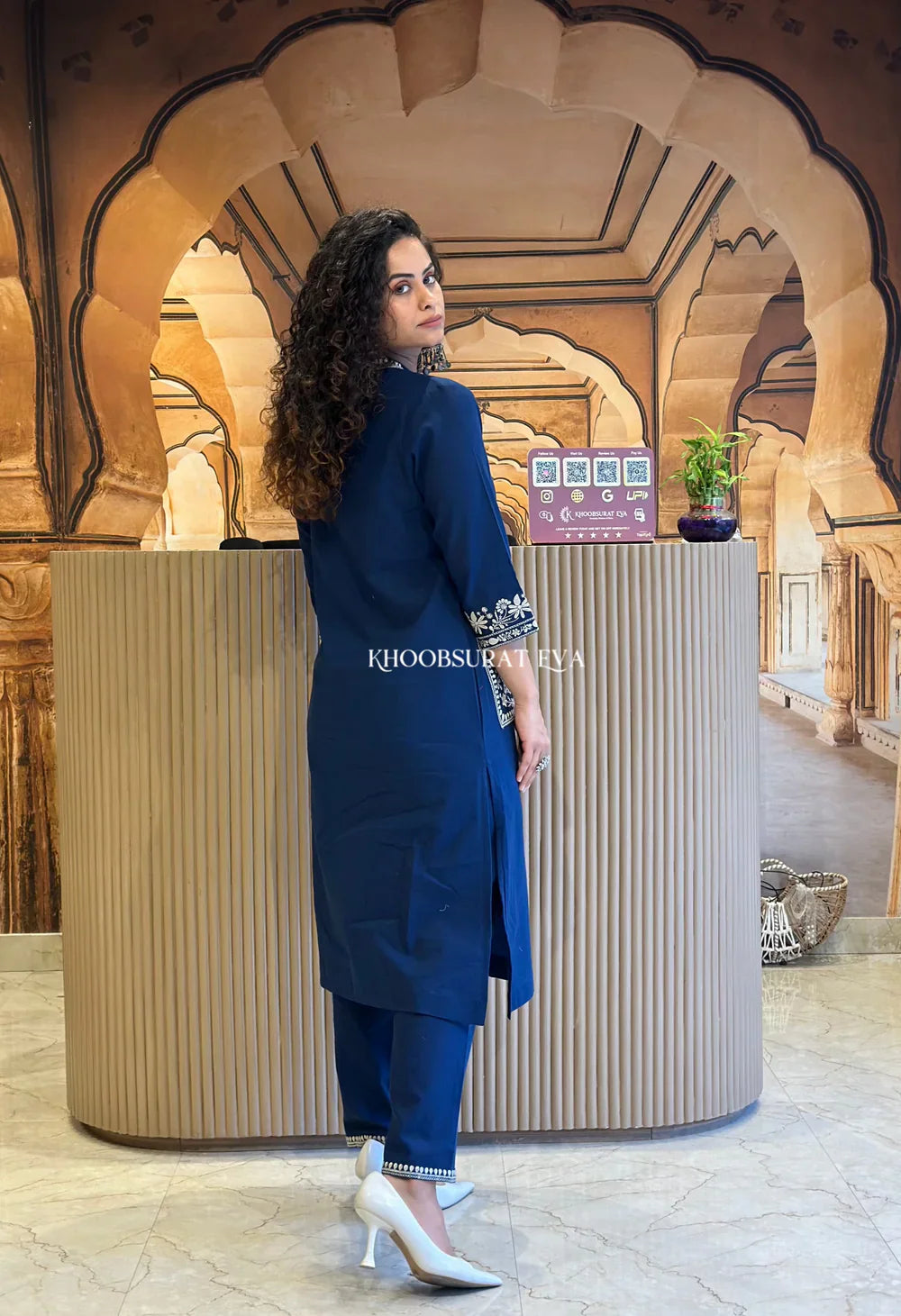 Blue Pure Cotton Embroidery Kurta and Pant for Set womens