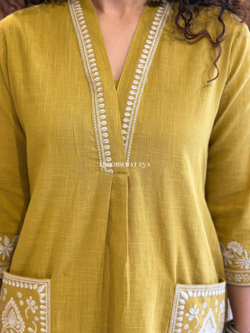 Yellow Pure Cotton Embroidery Kurta and Pant Set for women's