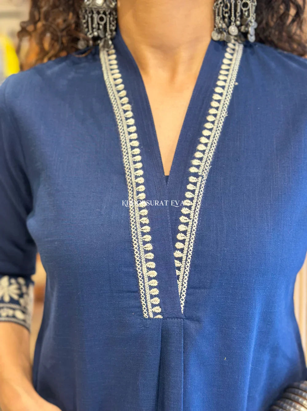 Blue Pure Cotton Embroidery Kurta and Pant for Set womens